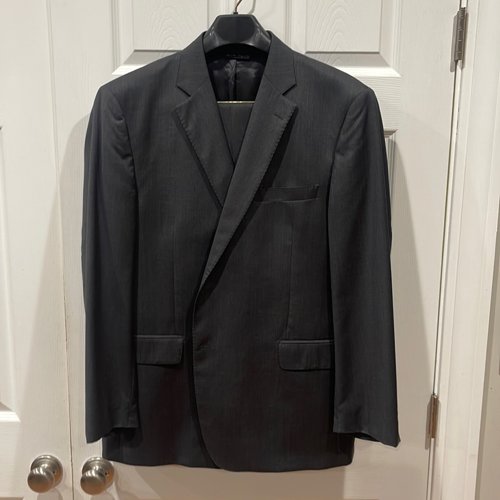 SFA Black 46R suit.  Black is brand, color is charcoal. Impeccable condition